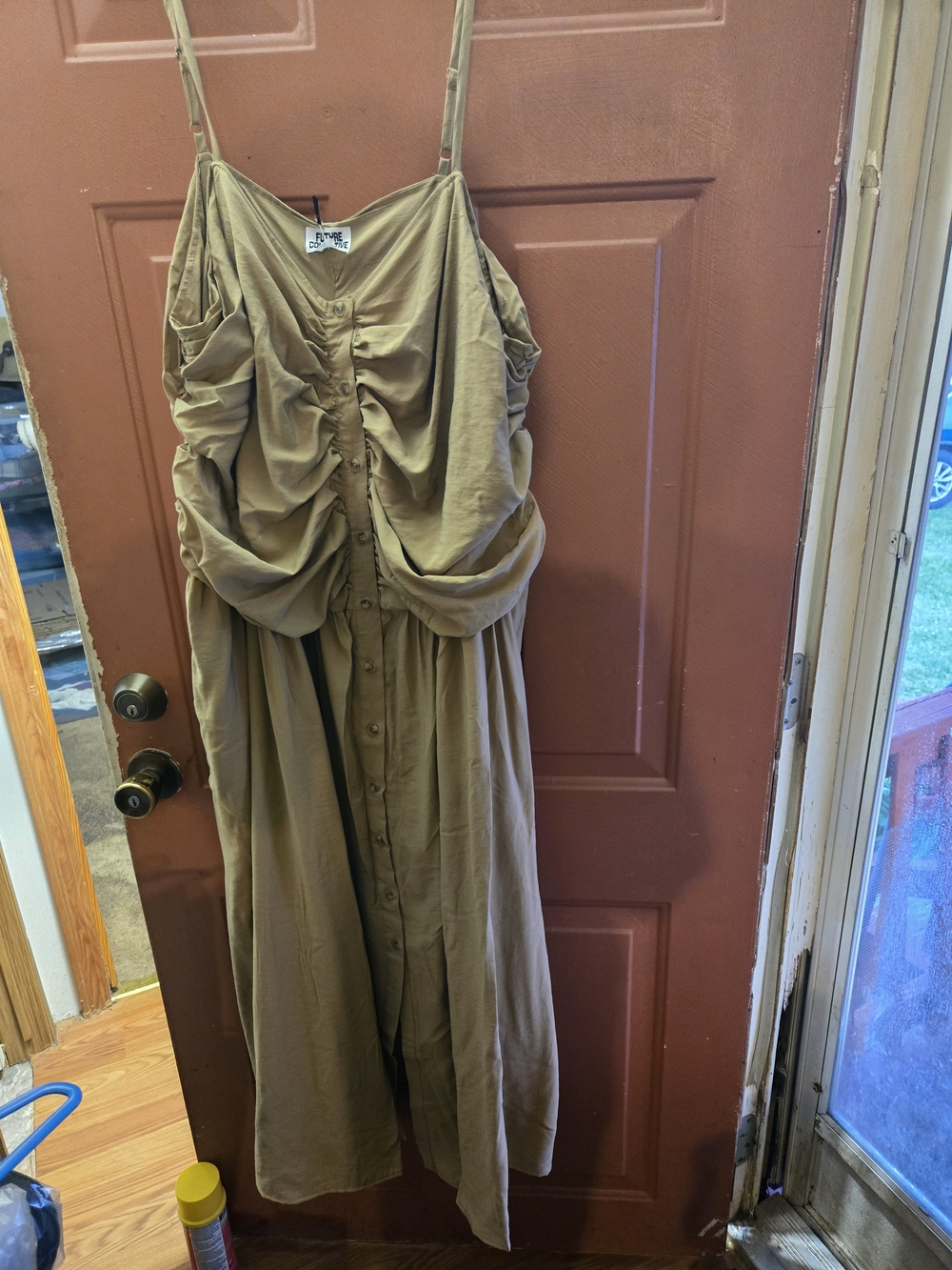 Khaki  Green Ruched Midi Dress - Unbranded